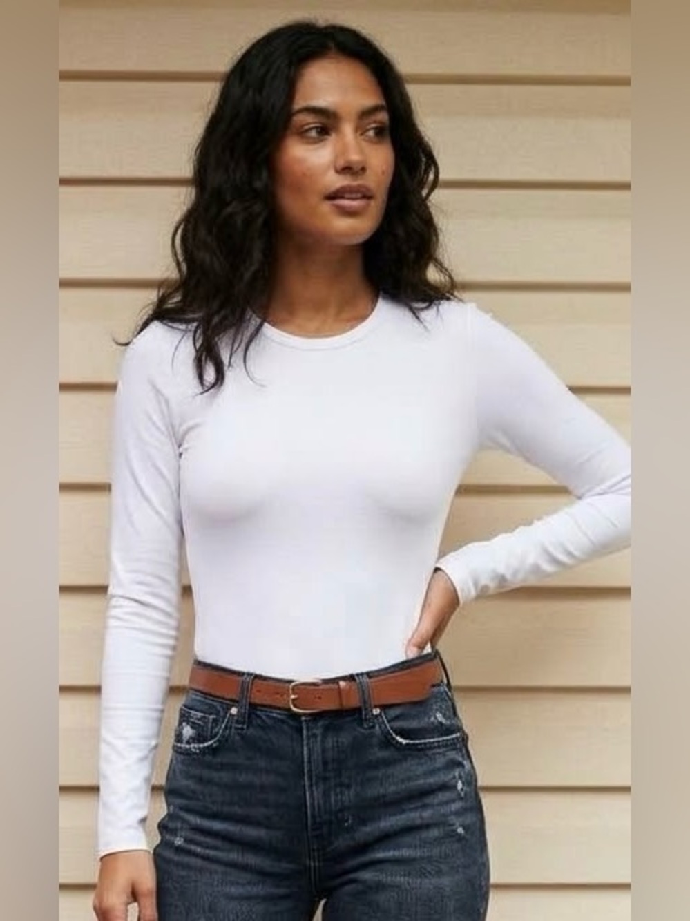 Abercrombie & Fitch Soft A&F Collection White Long Sleeve Bodysuit Size Small